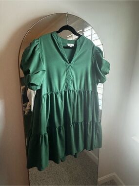 entro Emerald Puff-Sleeve Tiered Dress